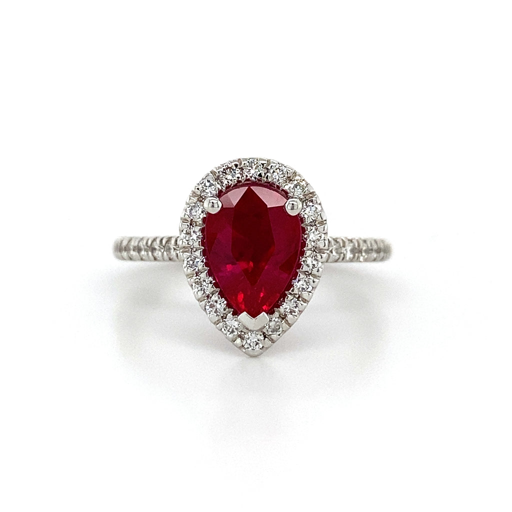 14kt White Gold Pear Shape Ruby and Diamond Fashion Ring