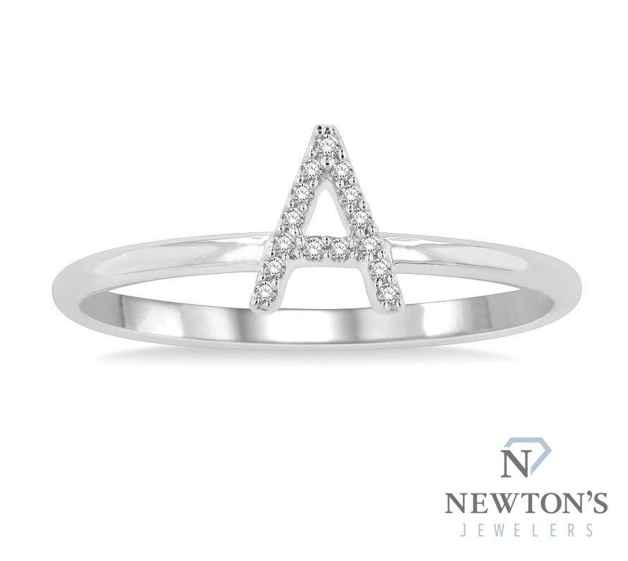 10kt White Gold Initial Stackable Ring "A"