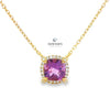 14Kt Yellow Gold Cushion Cut Amethyst with Diamond Halo Pendant