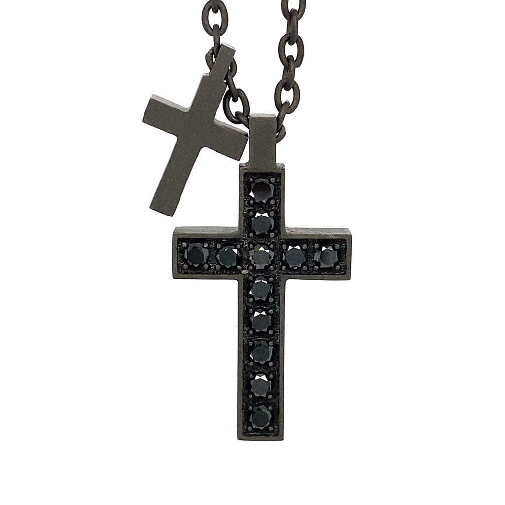 Black Titanium "Pair Of Crosses" Necklace