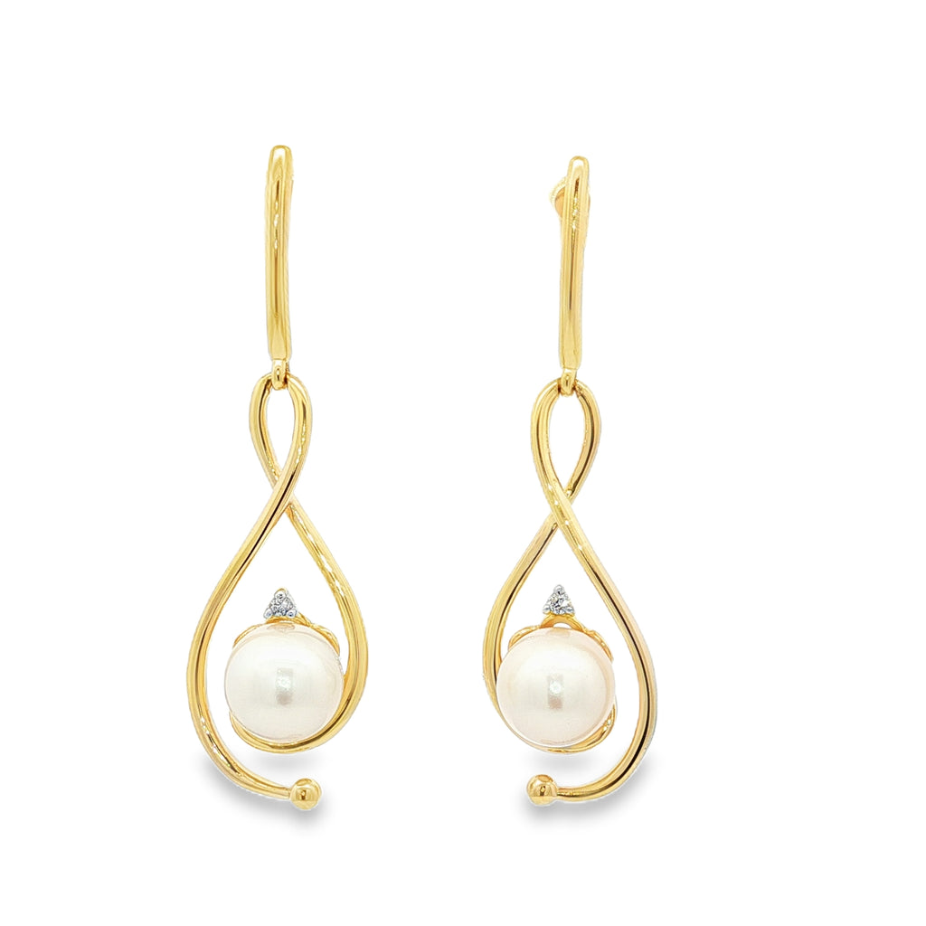 14kt Yellow Gold Freshwater Pearl & Diamond Drop Earrings