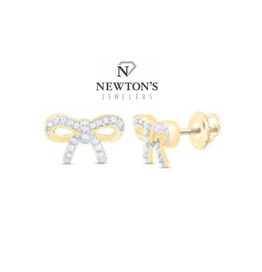 10kt Yellow Gold Bow and Diamond Stud Earrings