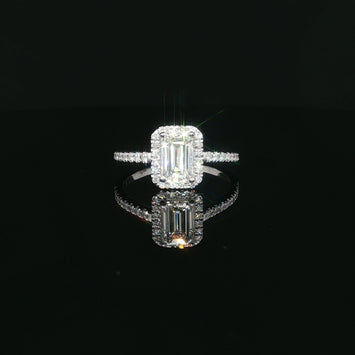 14kt White Gold Emerald Cut Diamond Halo Ring