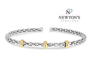 Sterling Silver & 18kt Yellow Gold Three Bead Cuff Bracelet