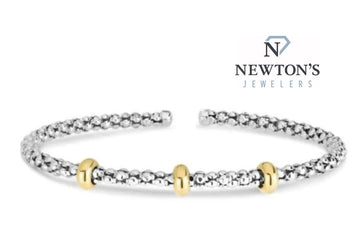 Sterling Silver & 18kt Yellow Gold Three Bead Cuff Bracelet