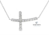 14kt White Gold Sideways Diamond Cross Necklace
