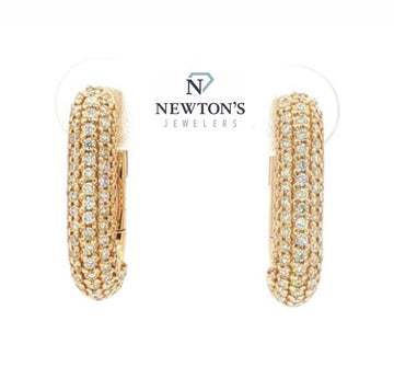 14K Yellow Gold Pavé Set Diamond Hoops