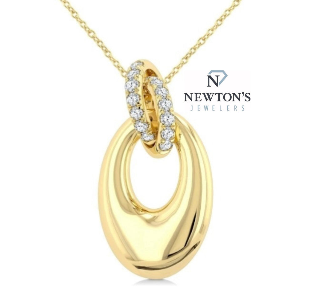 14kt Yellow Gold Oval Bubble Pendant with Diamond Accent Bail