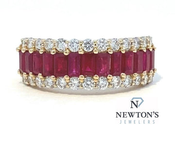 14kt Yellow Gold Diamond and Ruby Band