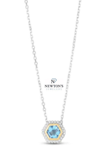 Sterling Silver & 18kt Yellow Gold Blue Topaz Hexagon Pendant