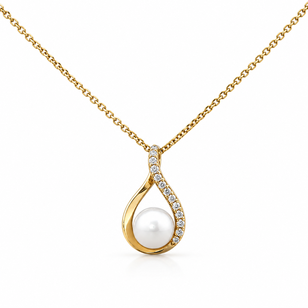 14kt Yellow Gold Pearl & Diamond Twist Pendant (Pendant Only)