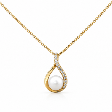 14kt Yellow Gold Pearl & Diamond Twist Pendant (Pendant Only)