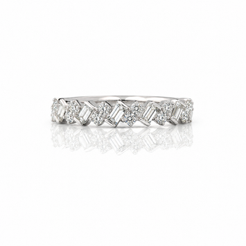 18kt White Gold Baguette & Round Diamond Band