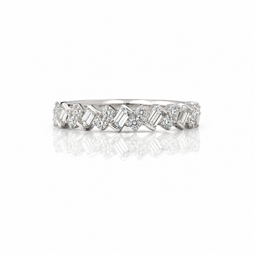 18kt White Gold Baguette & Round Diamond Band