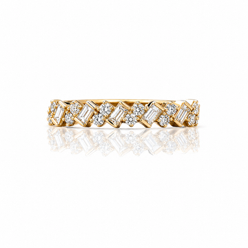 18kt Yellow Gold Round & Baguette Diamond Band