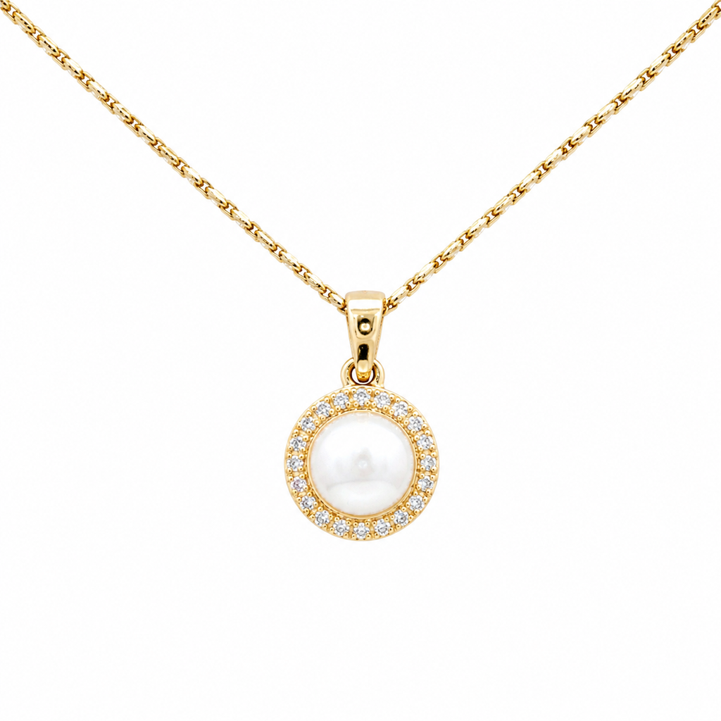 14kt Yellow Gold Pearl & Diamond Halo Pendant(Pendant Only)
