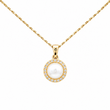 14kt Yellow Gold Pearl & Diamond Halo Pendant(Pendant Only)