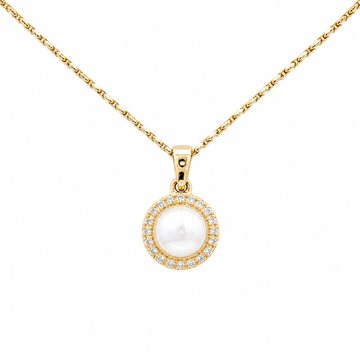 14kt Yellow Gold Pearl & Diamond Halo Pendant(Pendant Only)