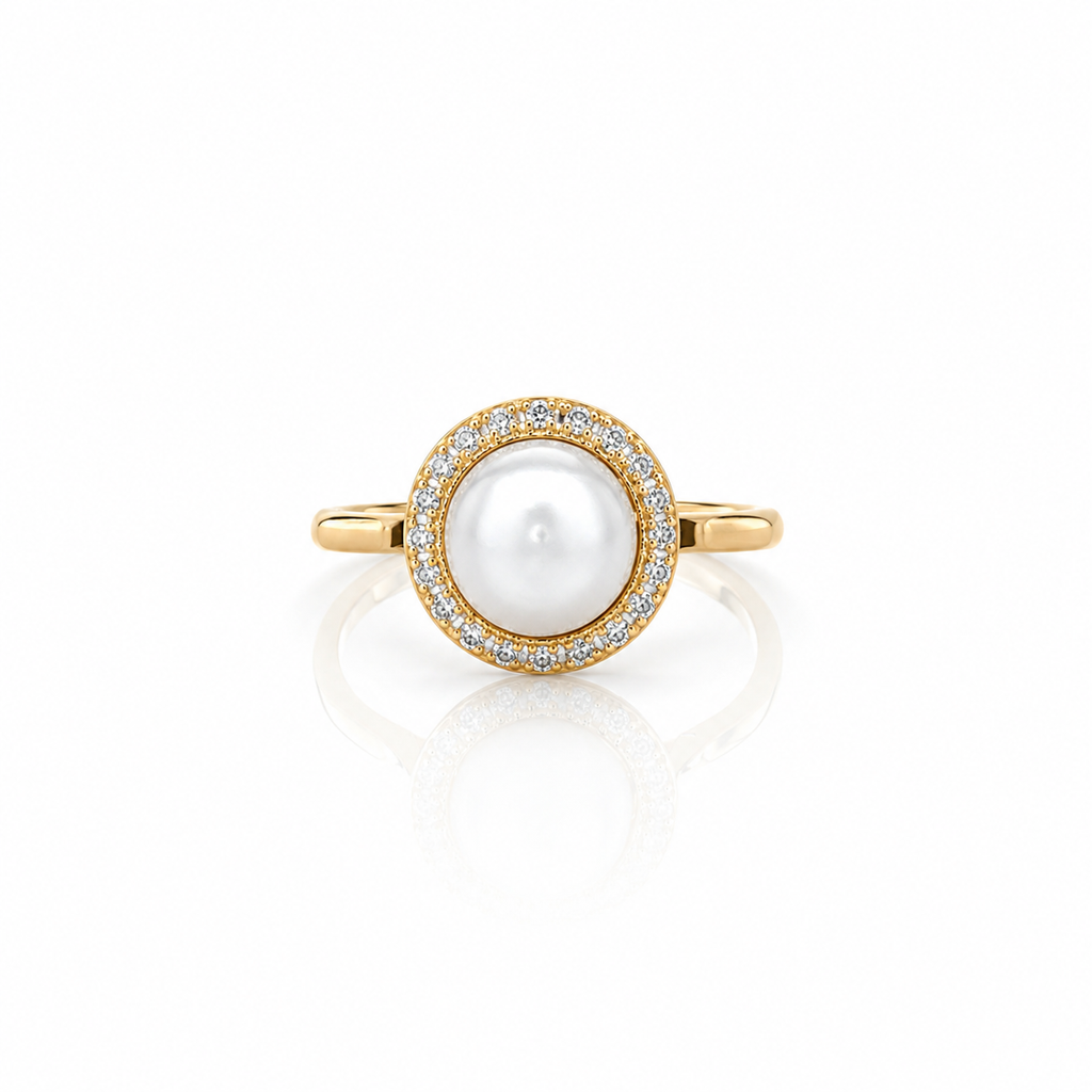 14kt Yellow Gold Pearl & Diamond Halo Ring
