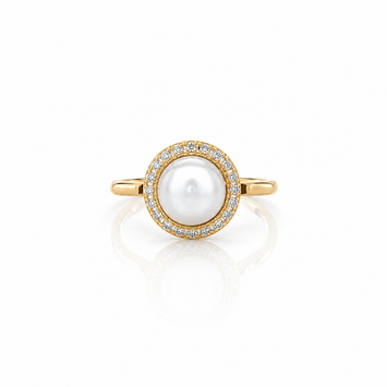 14kt Yellow Gold Pearl & Diamond Halo Ring