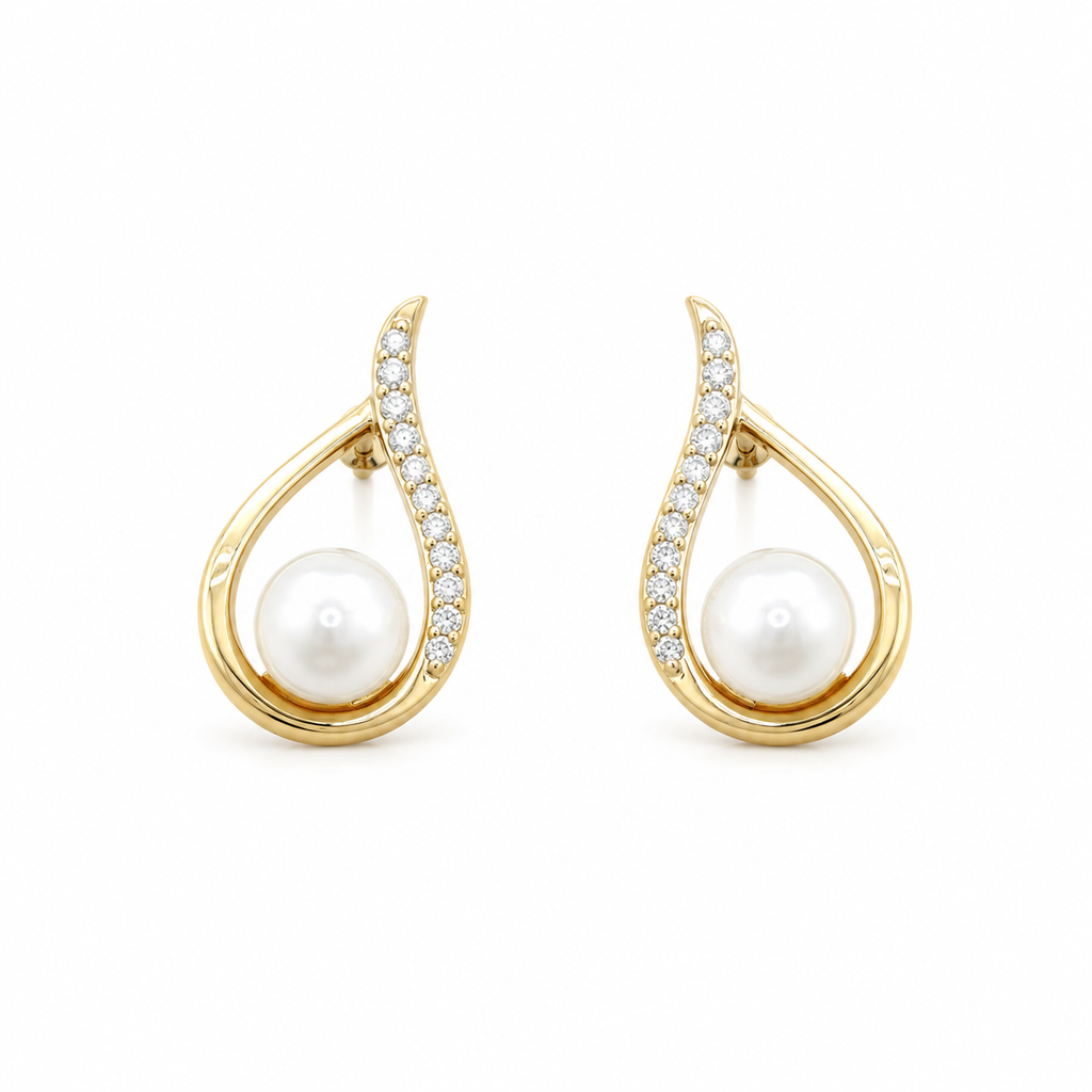 14kt Yellow Gold Pearl & Diamond Twist Loop Earrings