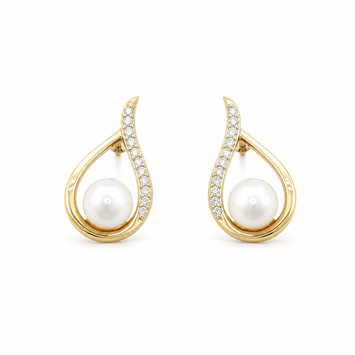 14kt Yellow Gold Pearl & Diamond Twist Loop Earrings