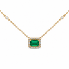 14kt Yellow Gold Emerald & Diamond Halo Necklace