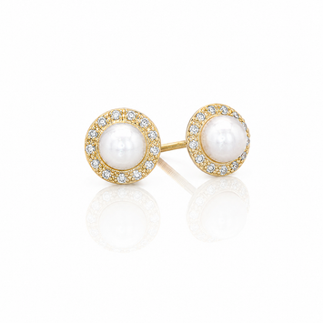 14kt Yellow Gold Pearl Diamond Halo Earrings
