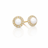 14kt Yellow Gold Pearl Diamond Halo Earrings