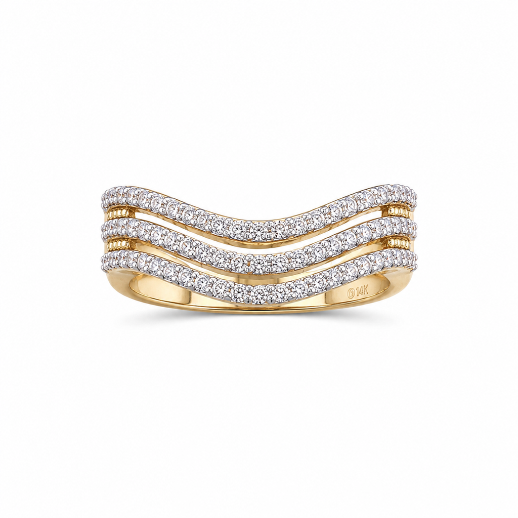 14kt Yellow Gold Diamond Triple Contour Band