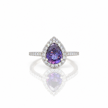 14kt White Gold Pear Shaped Tanzanite & Diamond Halo Ring