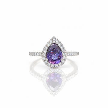 14kt White Gold Pear Shaped Tanzanite & Diamond Halo Ring