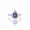 14kt White Gold Pear Shaped Tanzanite & Diamond Halo Ring