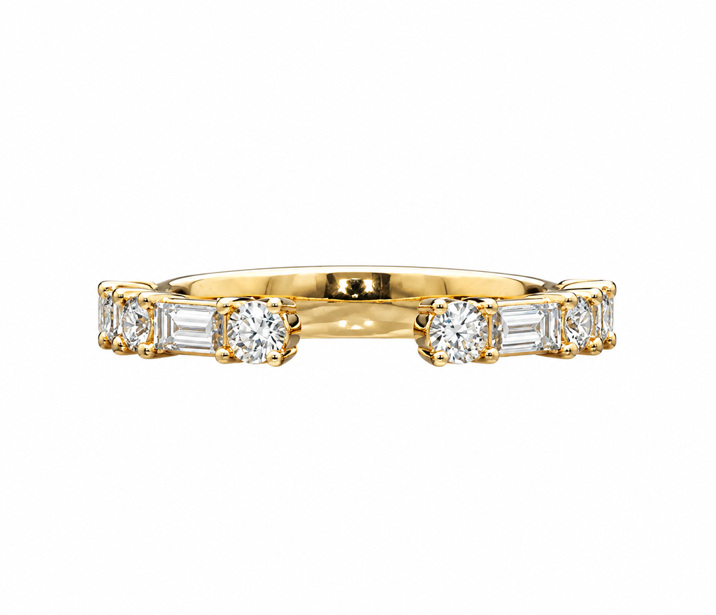 18kt Yellow Gold Round and Baguette Diamond Band