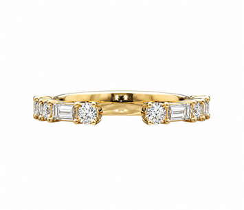 18kt Yellow Gold Round and Baguette Diamond Band