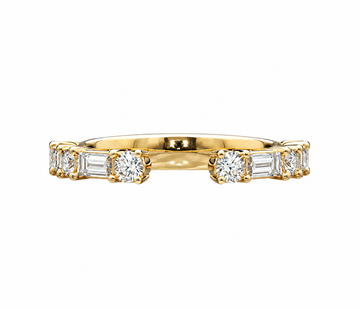 18kt Yellow Gold Round and Baguette Diamond Band