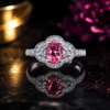 14kt White Gold Pink Tourmaline & Diamond Floral Halo Ring
