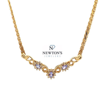 Estate 14kt Yellow Gold Tanzanite and Diamond Station Necklace