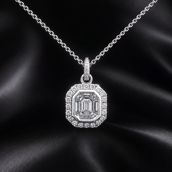 14kt White Gold Diamond Illusion Pendant Necklace