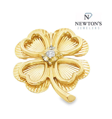 Estate 14kt Yellow Gold Diamond Clover Brooch