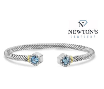 Sterling Silver & 18kt Yellow Gold Blue Topaz Cable Cuff Bracelet
