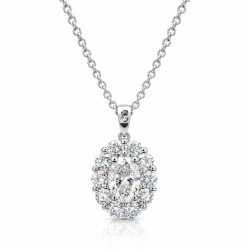18kt White Gold Oval Diamond Halo Pendant with Chain