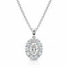 18kt White Gold Oval Diamond Halo Pendant with Chain