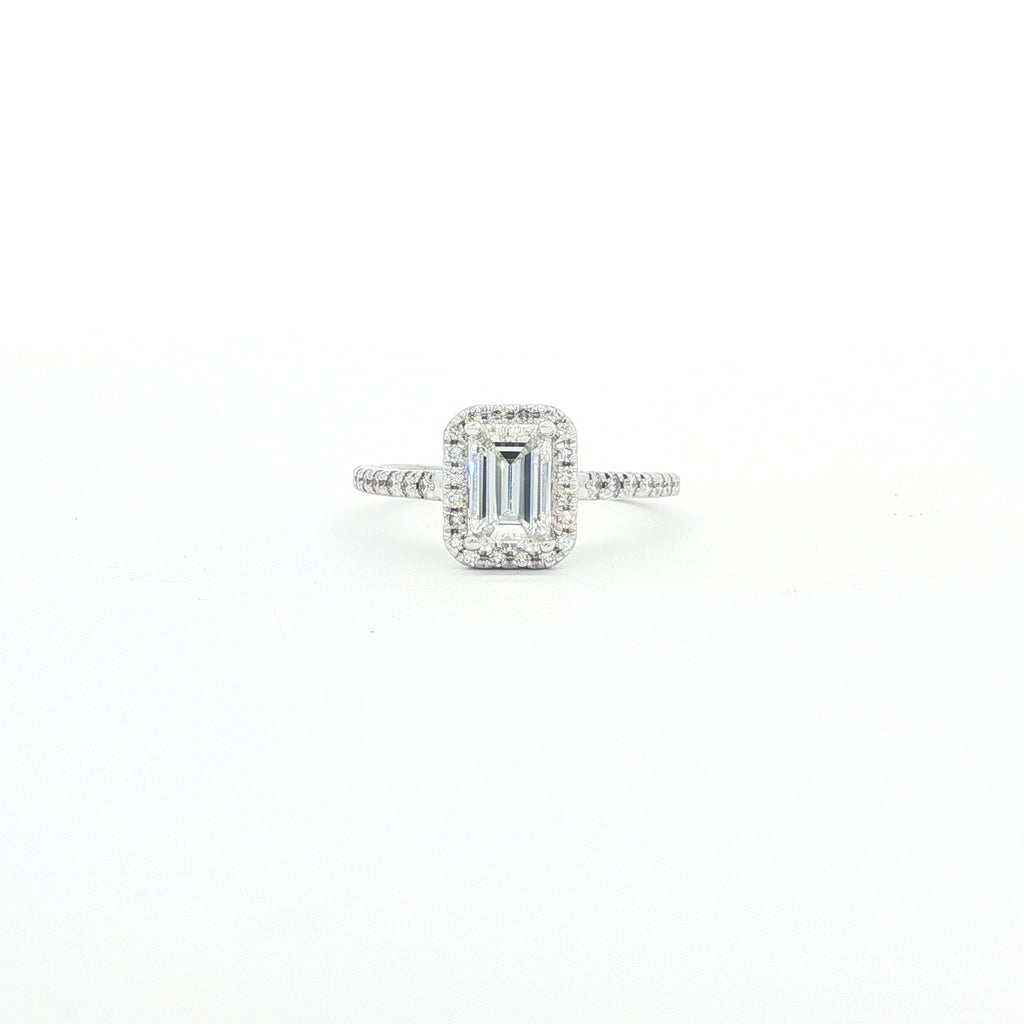 14kt White Gold Emerald Cut Diamond Halo Ring