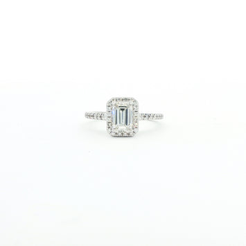 14kt White Gold Emerald Cut Diamond Halo Ring