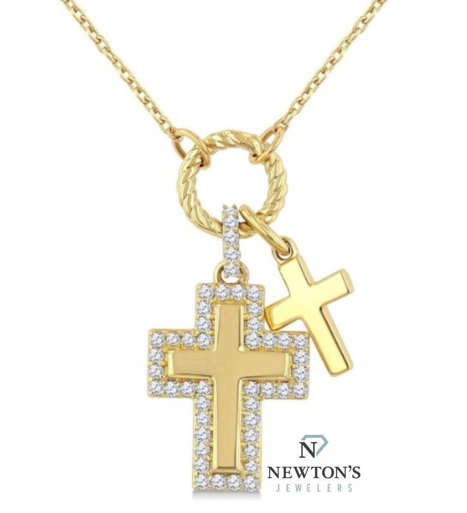 10kt Yellow Gold Double Cross Necklace