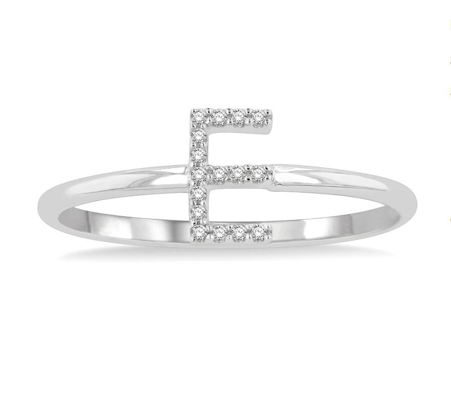 10kt White Gold Initial Stackable Ring "E"