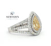 18kt White Gold Fancy Yellow Pear Shape Diamond Halo Ring