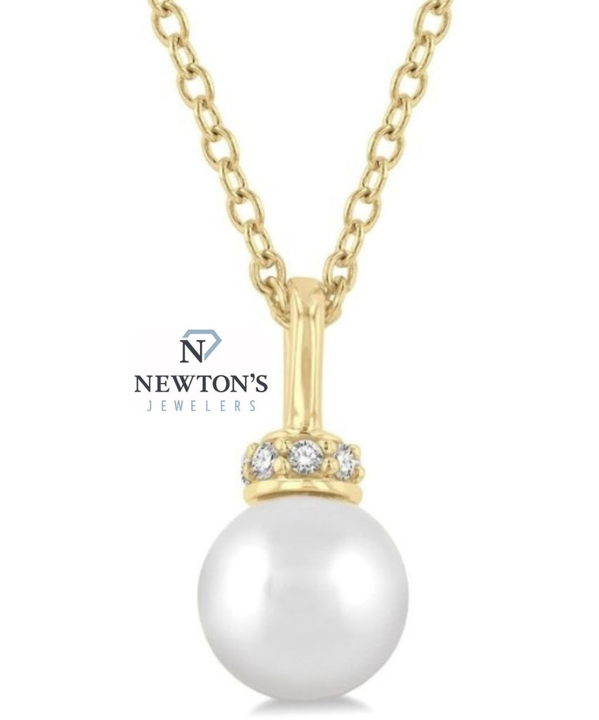 10kt Yellow Gold Pearl and Diamond Drop Pendant