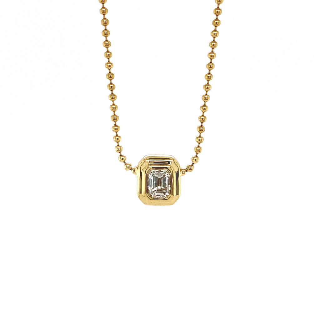 14kt Yellow Gold Bezel Set Emerald Cut Diamond Pendant